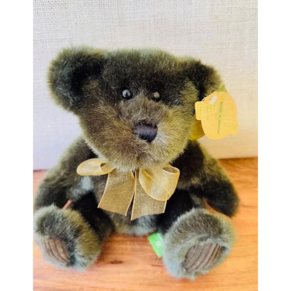 First & Main  Bear Wearing Bow 8” Avocado Bear Plush Stuffed Animal Toy 1523